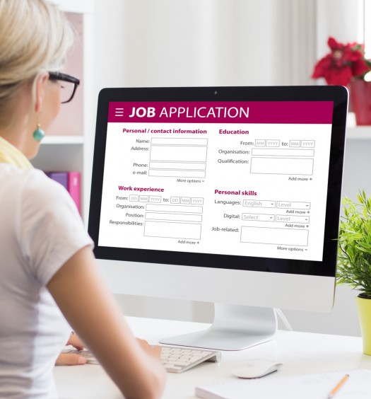 Job application form on computer