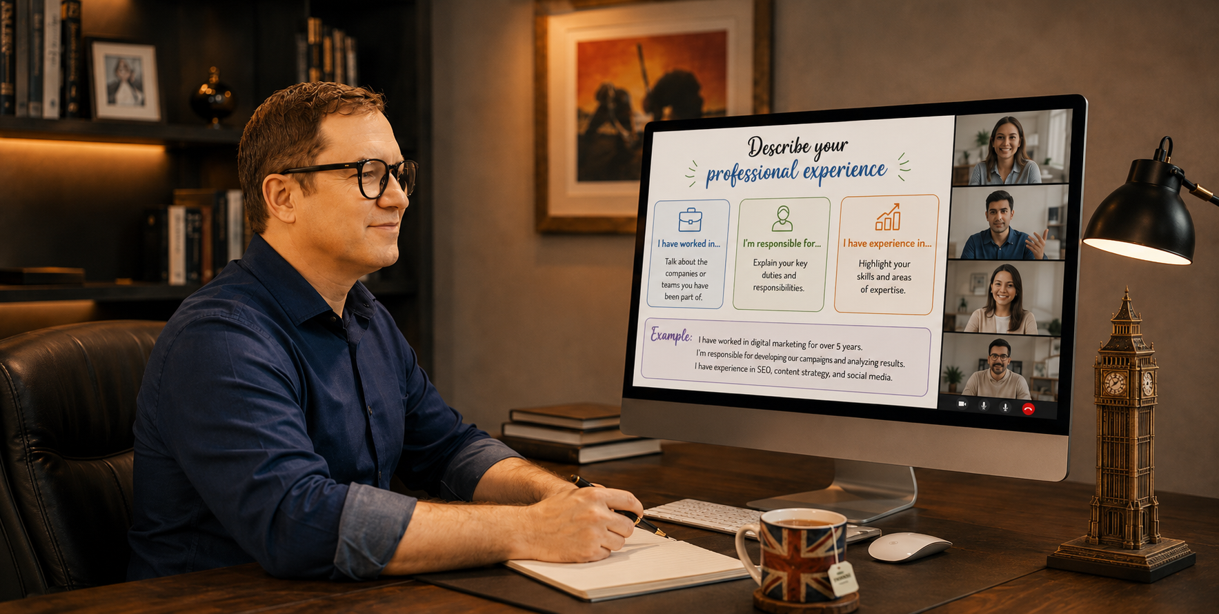 Stephen Hall impartiendo clases de inglés online en directo